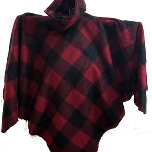 Red & Black Buffalo Checkered Fleece Poncho